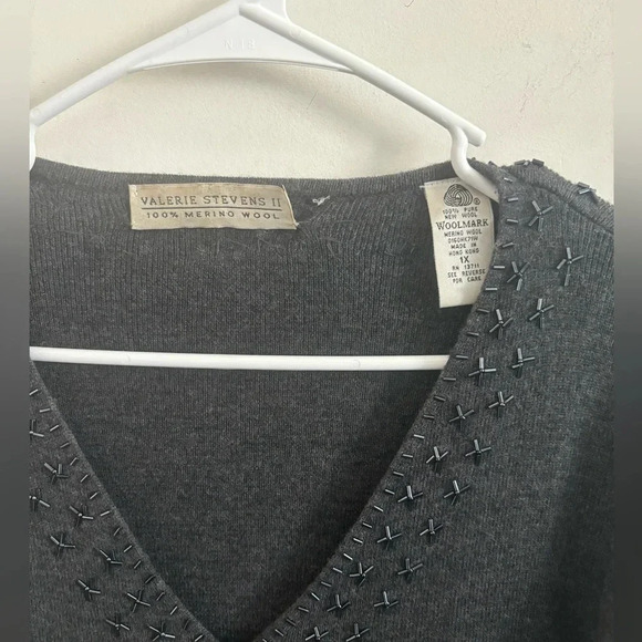 Cardigan Sweater Women 1X  Indie Grunge Wool Gray Beaded  Whimsigoth Mature - Picture 3 of 4